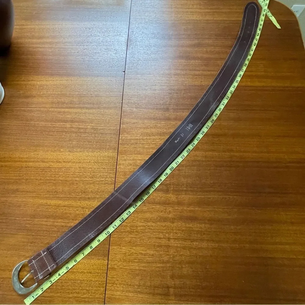 Vintage Garuglieri Wide Leather Belt Made In Italy Brown W/ Gold Tone Buckle XL